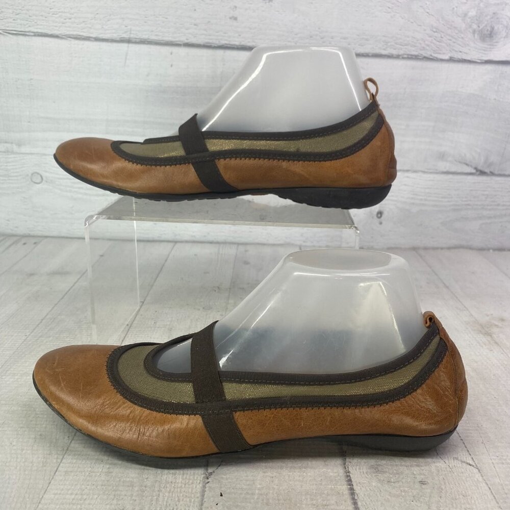 Sesto Meucci Brown Leather Gold Tone Metallic Mesh Mary Jane Ballet Flats Sz 8 N - Picture 5 of 16